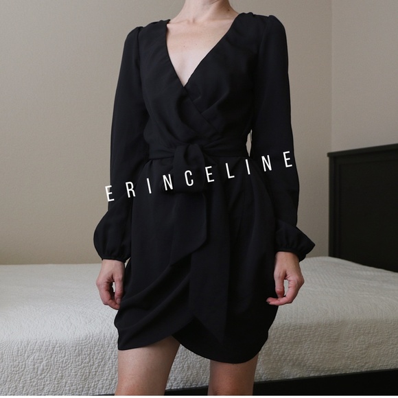 ASOS Dresses & Skirts - ASOS Black Tie Waist V-Neck Mini Wrap Dress